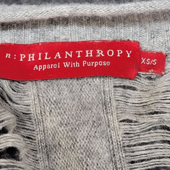 N:Philanthropy Distressed Cardigan Tunic Sweater XS S Gray Wool Modal Cashmere - Picture 9 of 9